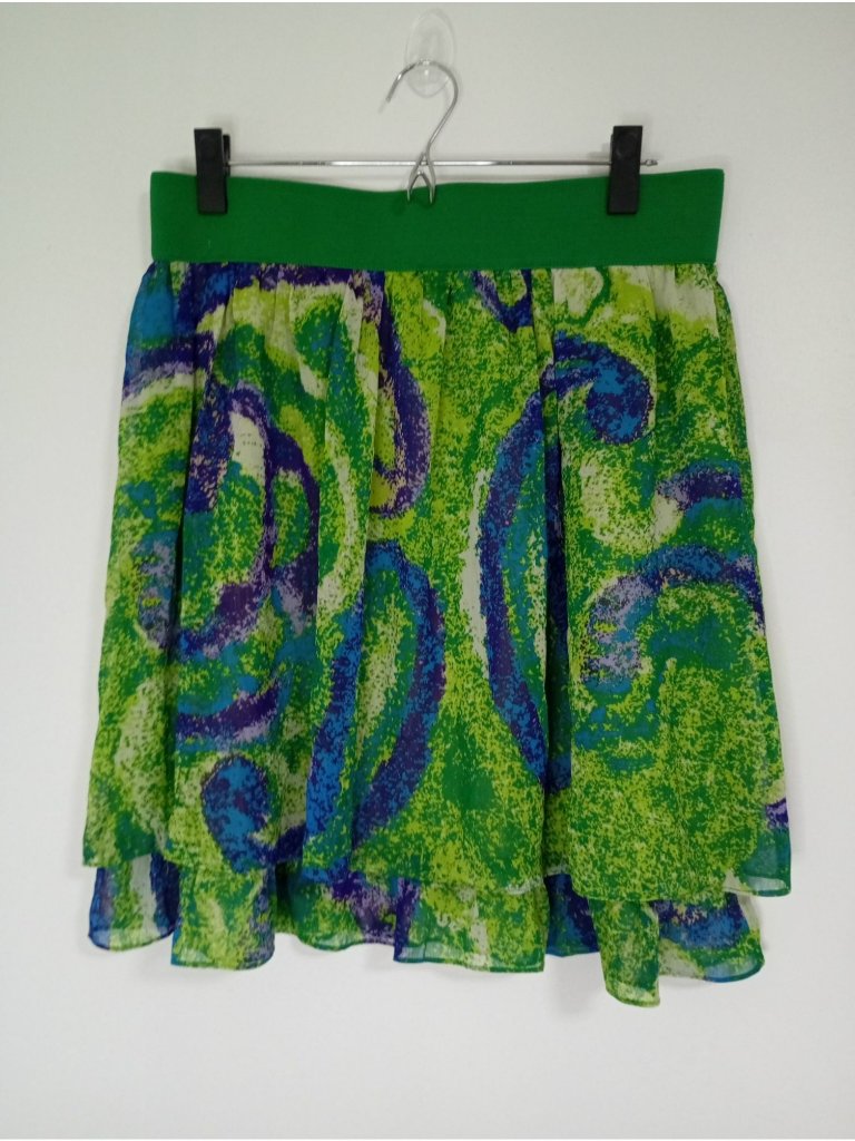 E By Eci Green Multicolor Abstract Print Skirt With Elastic Waistband & Zipper C